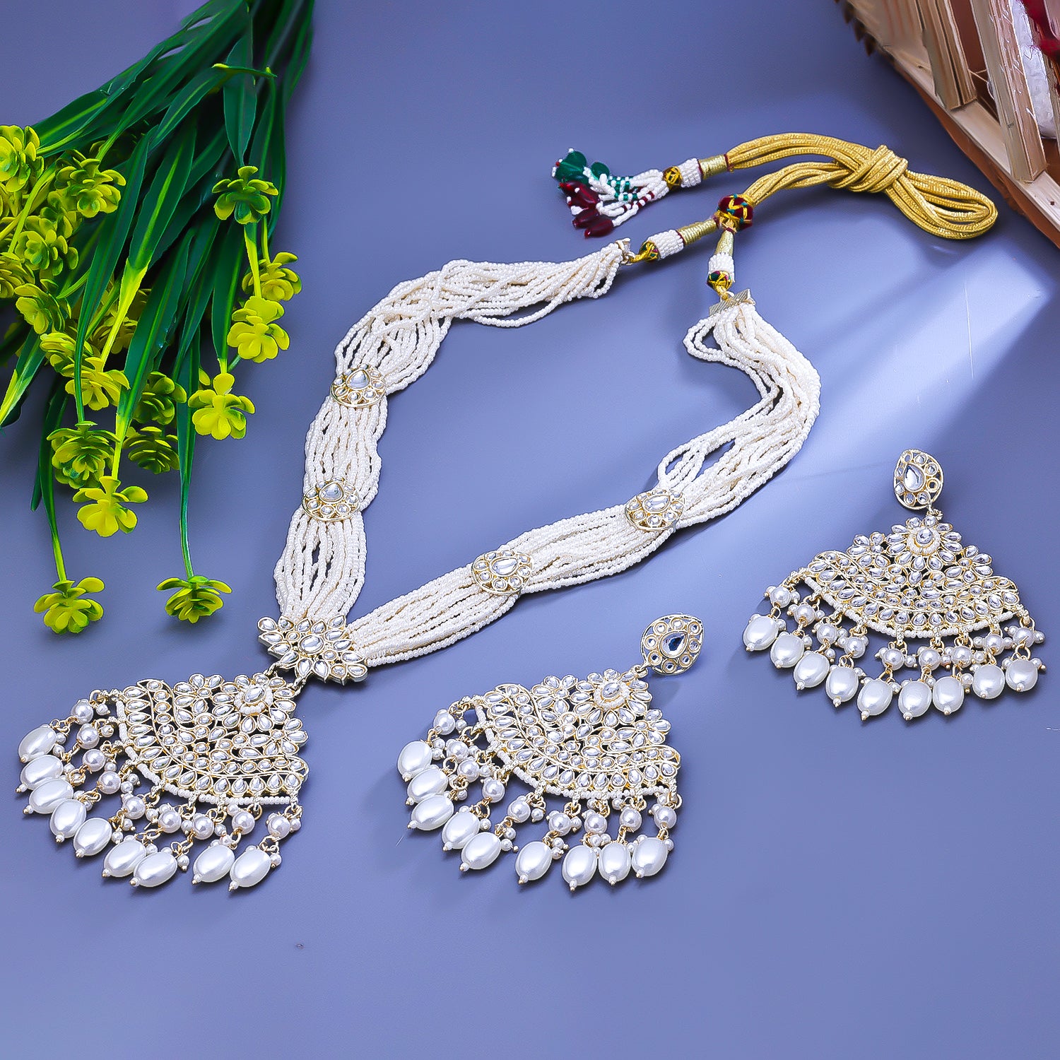 Sukkhi Inviting White Gold Plated Kundan & Pearl Collar Necklace Set For Women