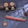 Sukkhi Rhodium Plated Kundan & Pearl Red Choker Floral Necklace Set for Women
