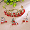 Sukkhi Gold Plated Color Stone & Kundan Red Choker Square Necklace Set for Women