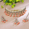 Sukkhi Gold Plated Color Stone & Kundan Peach Choker Floral Necklace Set for Women