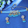 Sukkhi Gorgeous Gold Plated Sky Blue Crystal Choker Necklace Set for Women