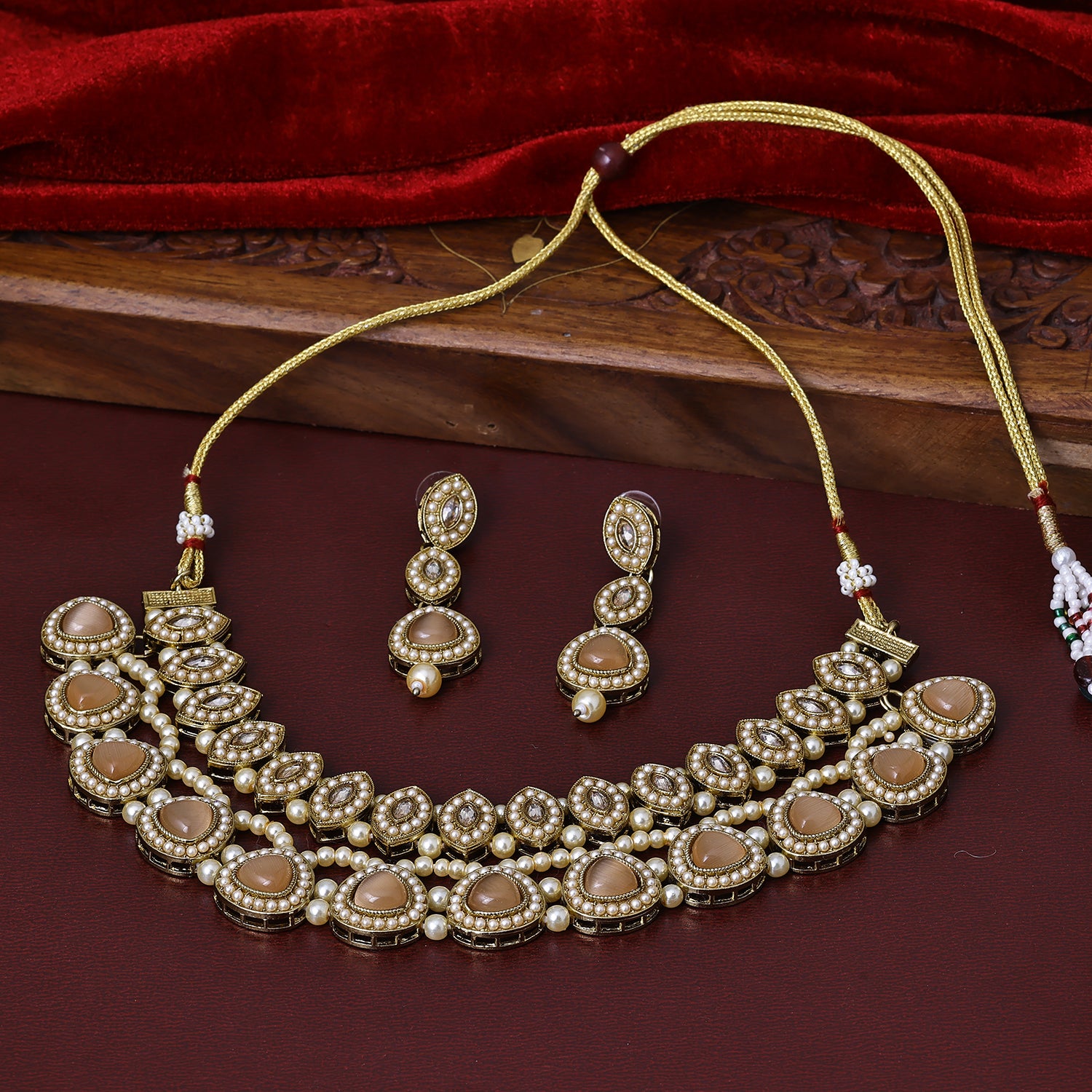 Sukkhi Lovesome Gold Plated Golden Color Stone Collar Necklace Set for Women