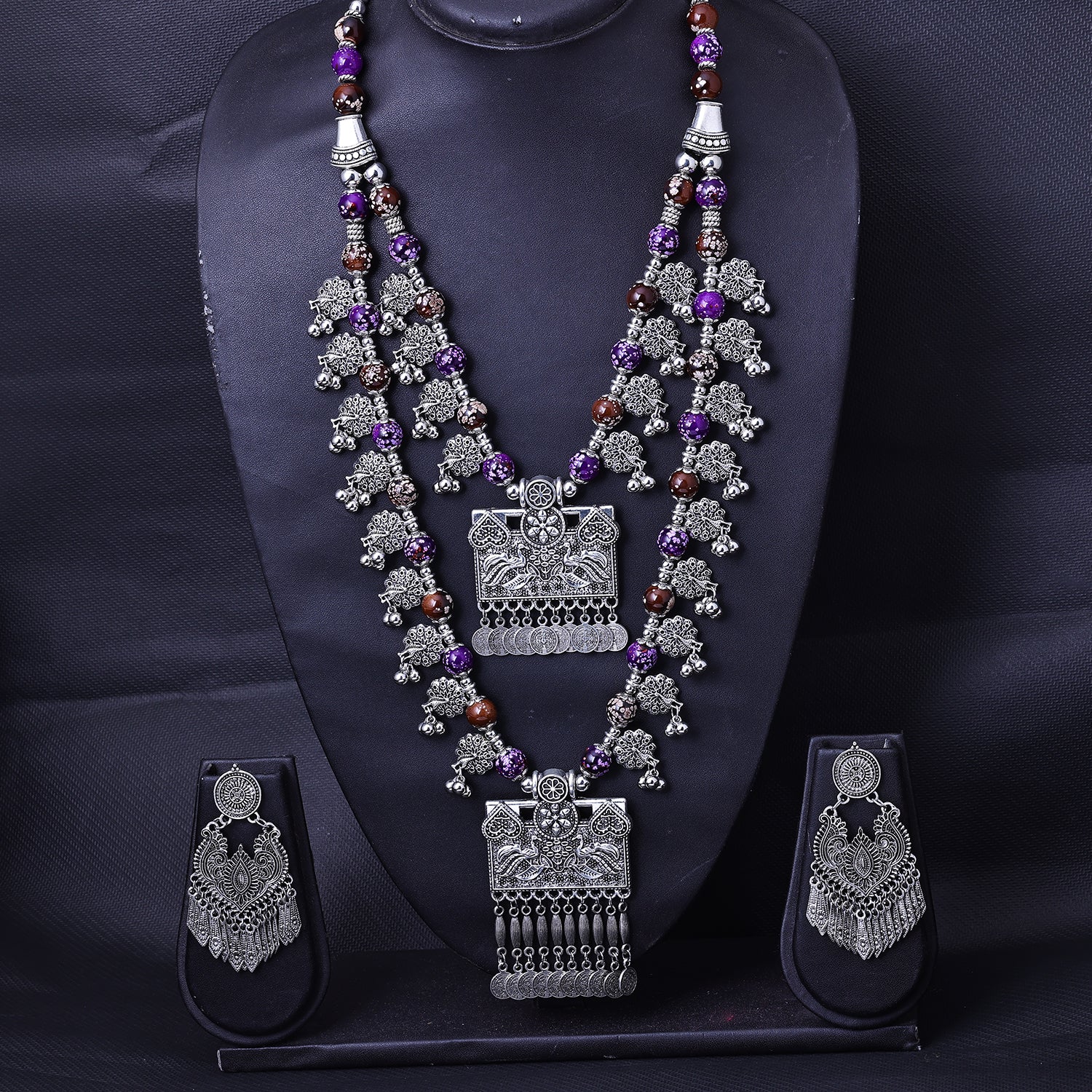 Sukkhi Prettiest Rhodium Plated Silver Layered Necklace Set for Women