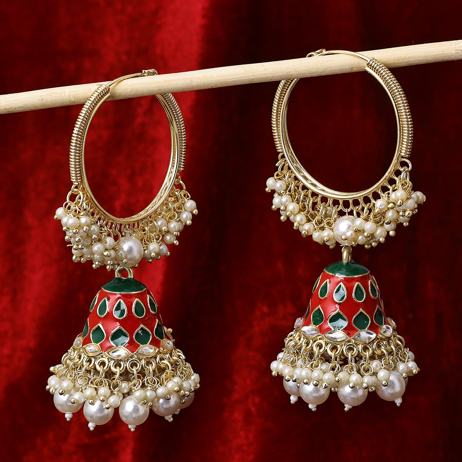 Sukkhi High-Grade Gold Plated Multicolor Pearl Hoop Jhumki Earrings for Women