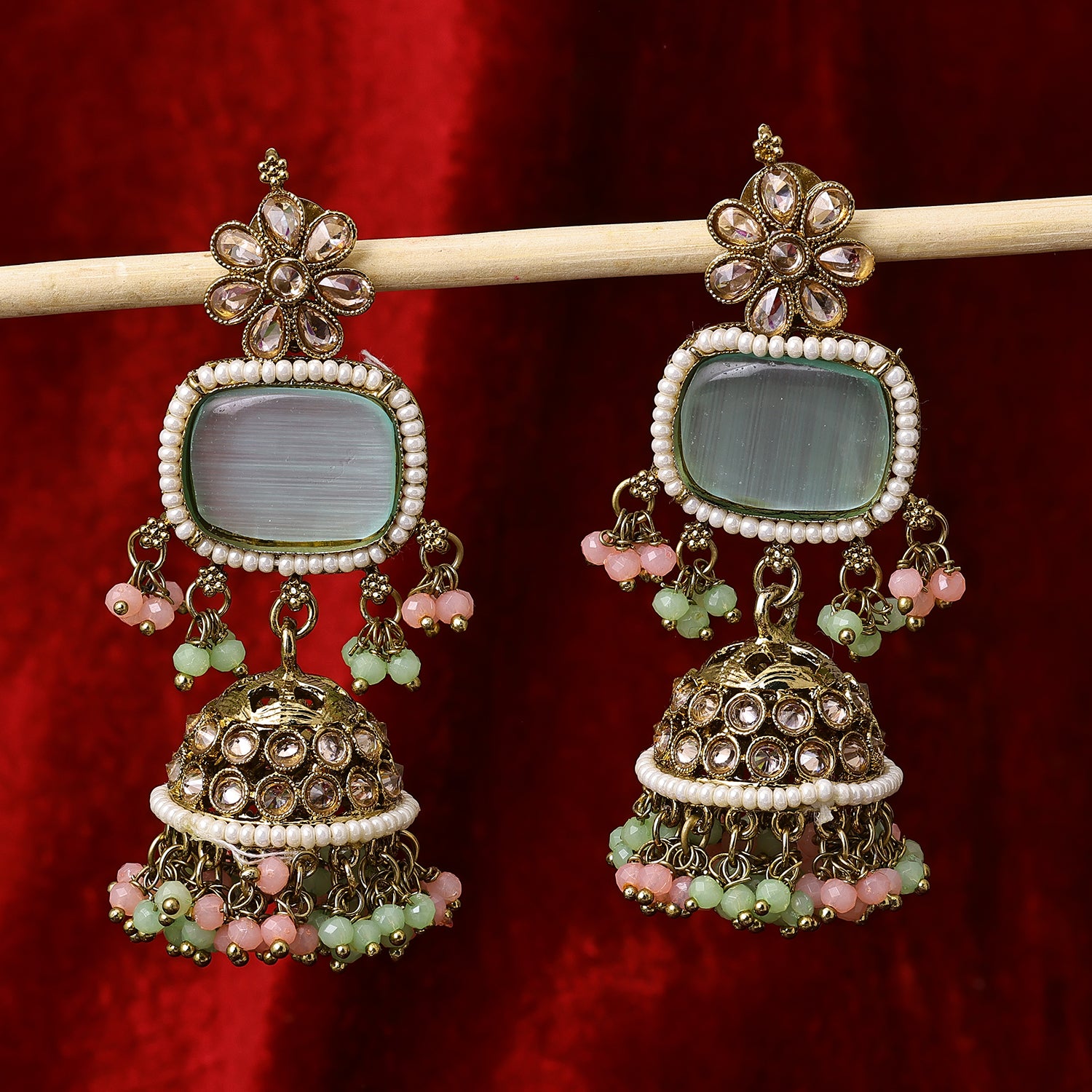 Sukkhi Enthralling Gold Plated Grey Color Stone Jhumki Earrings for Women