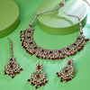 Sukkhi Gripping Gold Plated Maroon LCT Stone Collar Necklace Set With Maang Tikka for Women