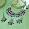 Sukkhi Alluring Gold Plated Green Crystal Stone Collar Necklace Set With Maang Tikka for Women