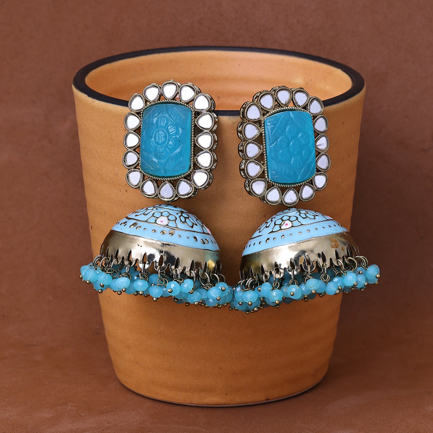 Sukkhi Glamorous Gold Plated Blue Color Stone Jhumki Earrings for Women
