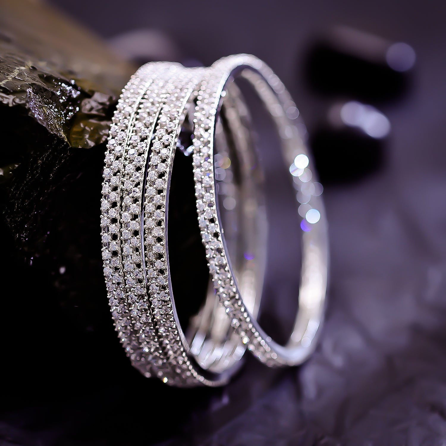 Sukkhi Dollish Silver CZ Stone Rhodium Plated Traditional Set Of 4 Bangles for Women