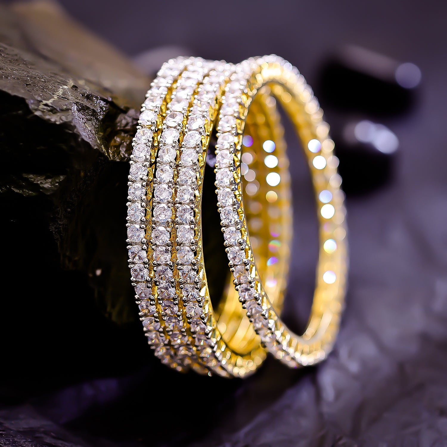 Sukkhi Glossy Golden CZ Stone Gold Plated Traditional Set Of 4 Bangles for Women