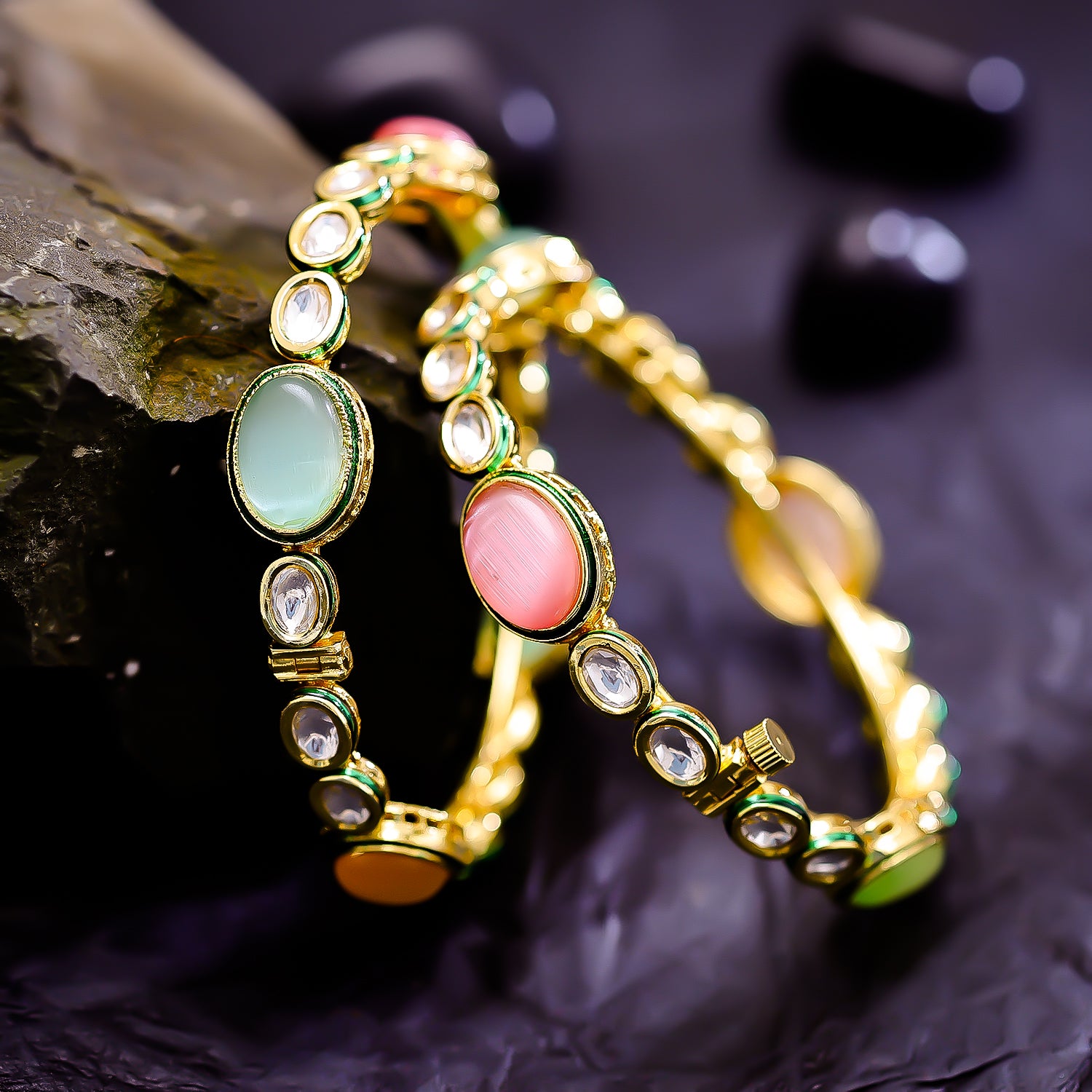 Sukkhi Mesmerizing Multicolor Color Stone & Kundan Gold Plated Traditional Set Of 2 Bangles for Women