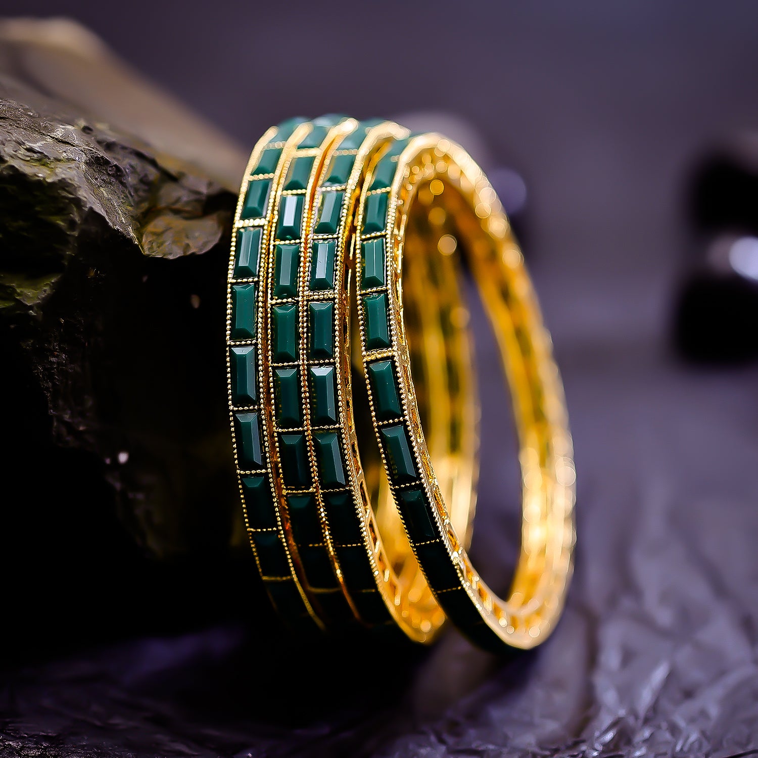 Sukkhi Pleasant Green Color Stone Gold Plated Traditional Set Of 4 Bangles for Women