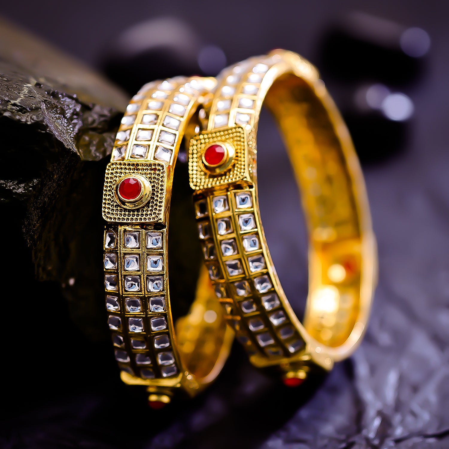 Sukkhi Comely Pink And White Austrian Stone Gold Plated Traditional Set Of 2 Bangles for Women