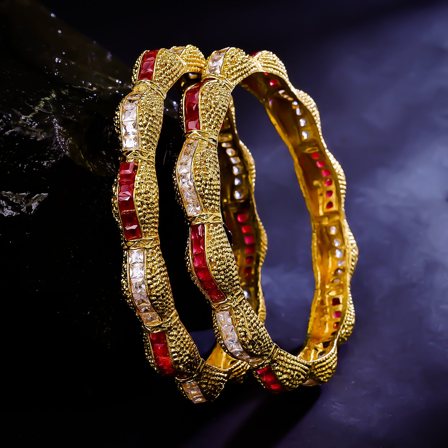 Sukkhi Sightly Pink And White Austrian Stone Gold Plated Traditional Set Of 2 Bangles for Women
