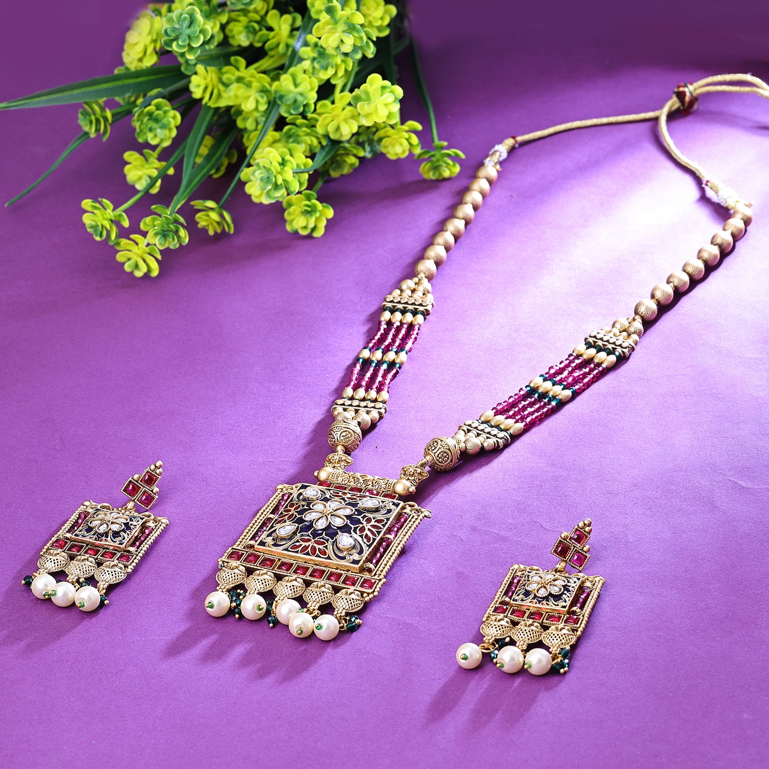 Sukkhi Splashy Multicolor Pearl Gold Plated Traditional Necklace Set for Women