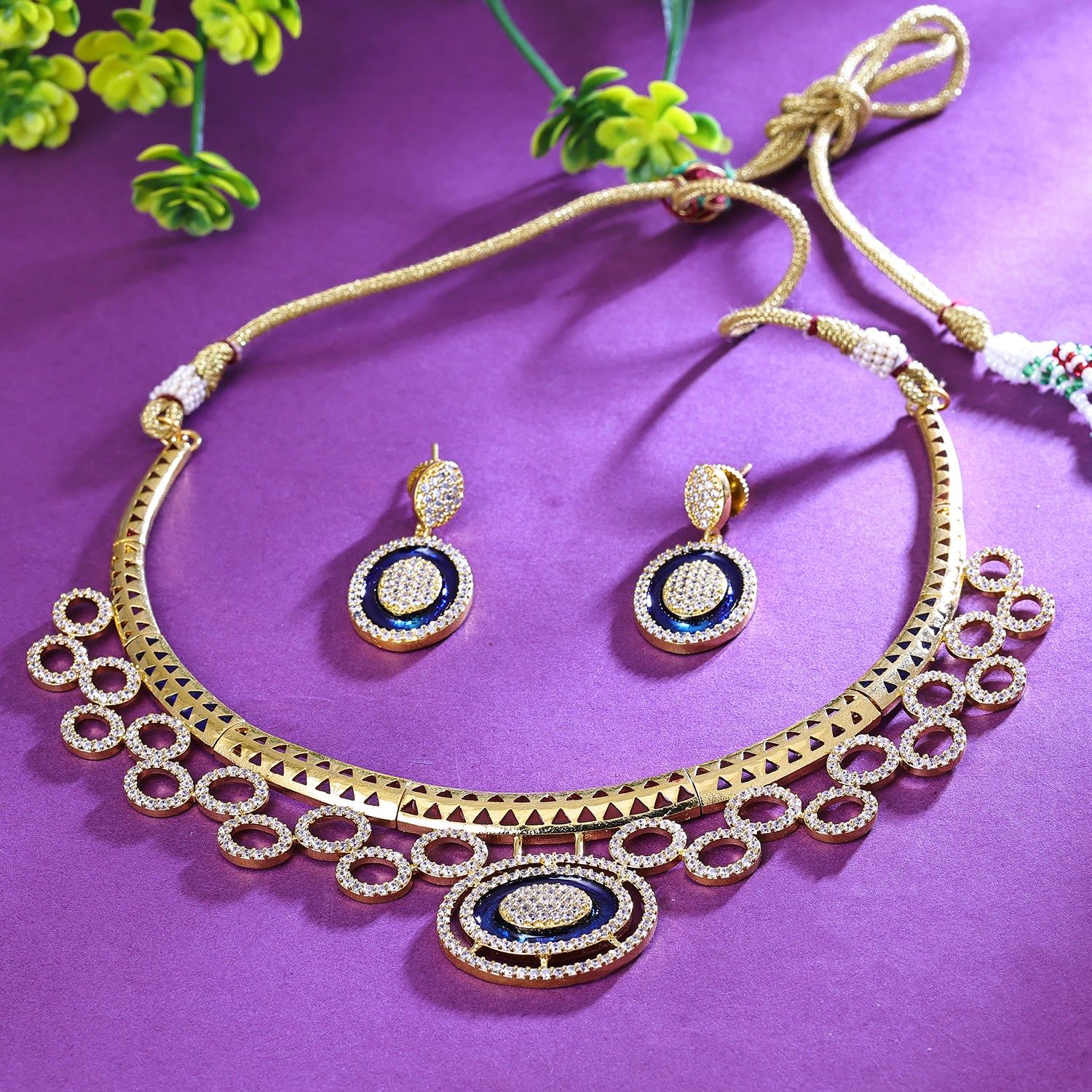 Sukkhi Hypnotizing Golden CZ Stone Gold Plated Traditional Necklace Set for Women