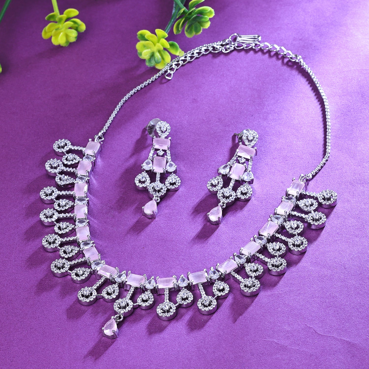 Sukkhi Fascinating Silver CZ Stone Rhodium Plated Traditional Necklace Set for Women