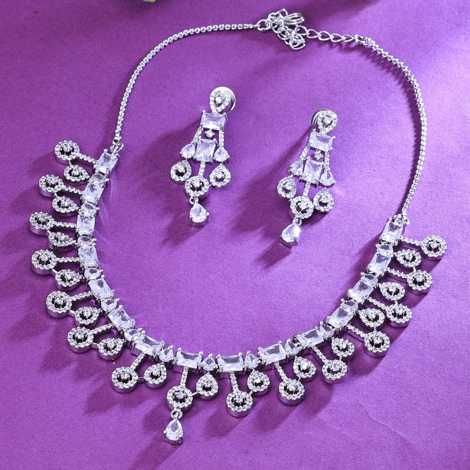 Sukkhi Galvanic Silver CZ Stone Rhodium Plated Traditional Necklace Set for Women
