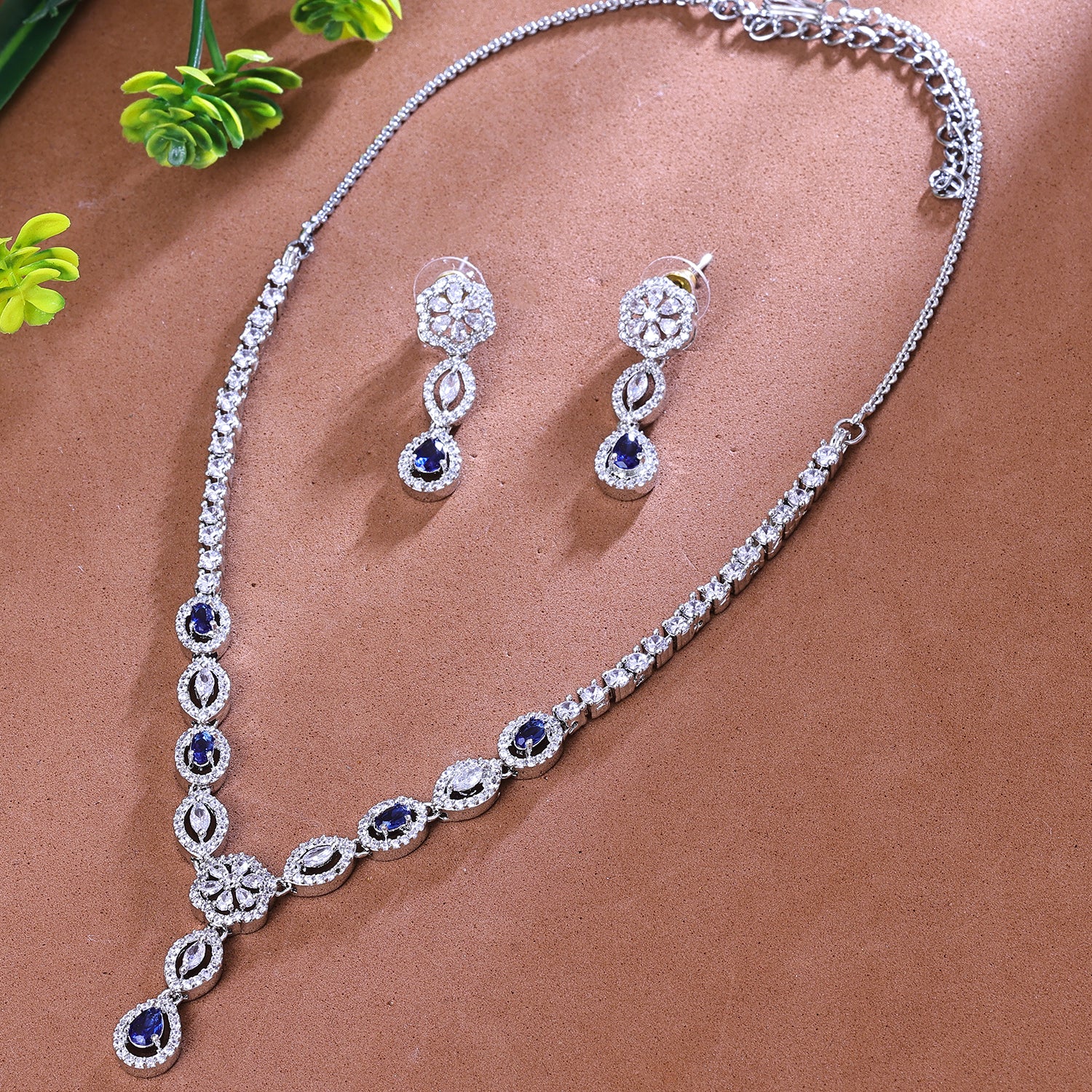 Sukkhi Mesmerizing Green And Silver Austrian Stone Rhodium Plated Traditional Necklace Set for Women