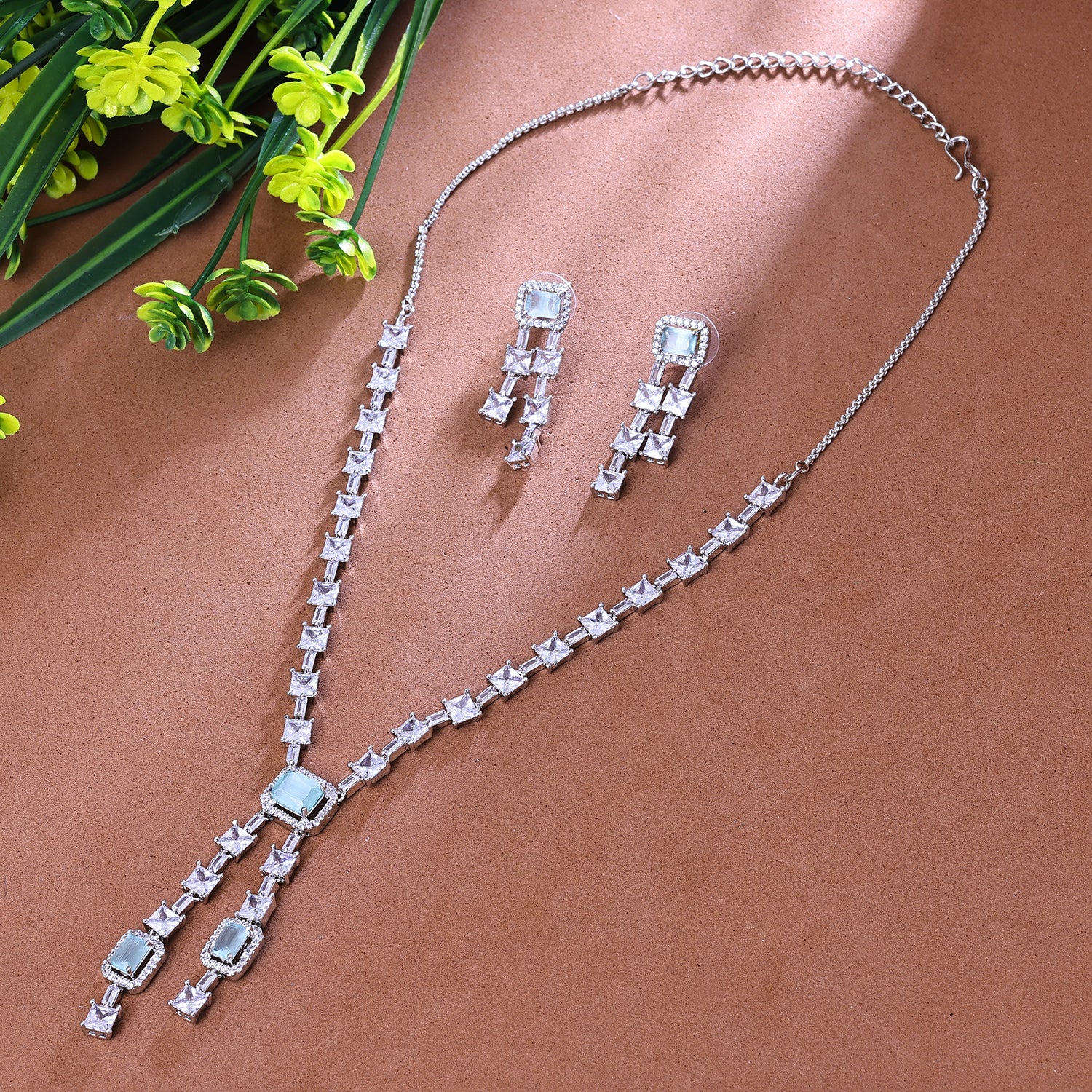 Sukkhi Fascinating Silver CZ Stone Rhodium Plated Traditional Necklace Set for Women