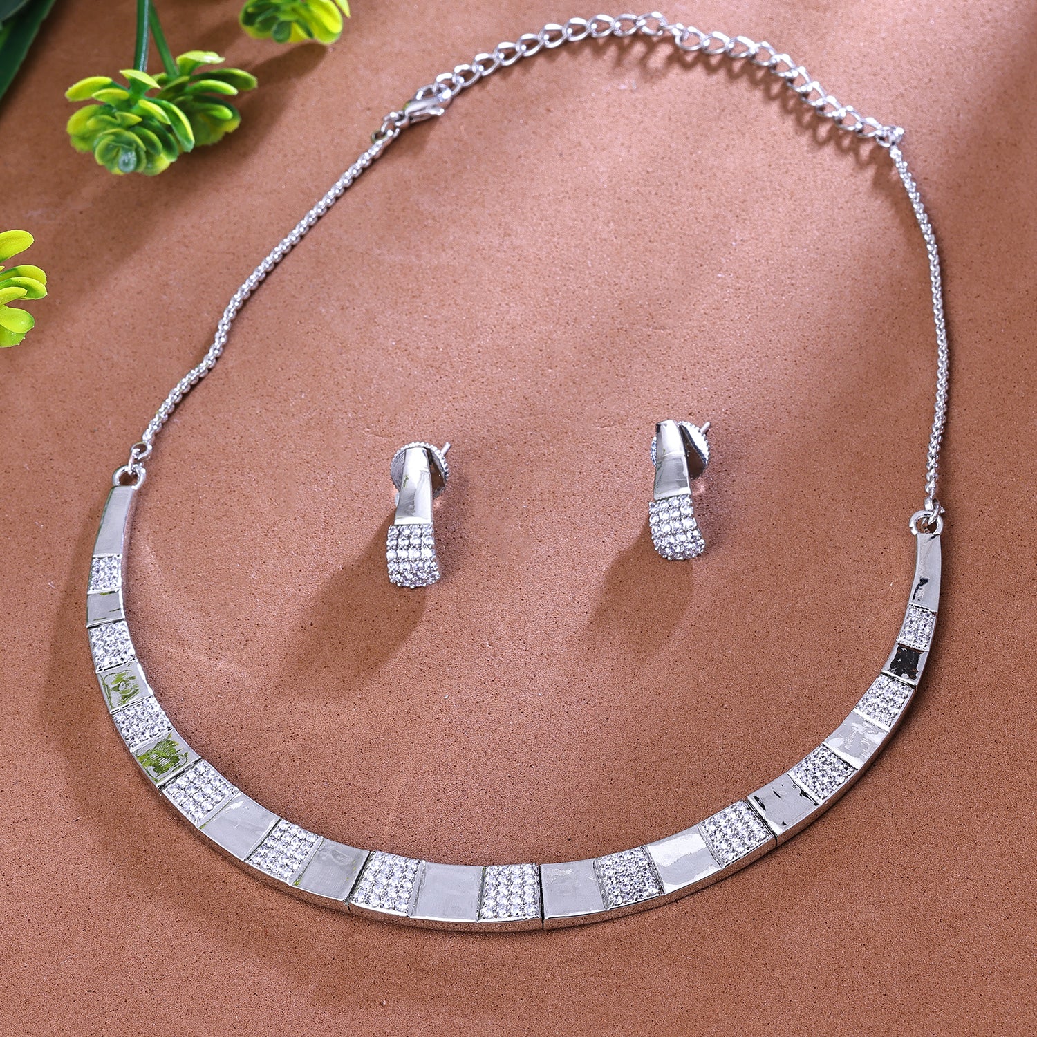 Sukkhi Knockout Silver CZ Stone Rhodium Plated Traditional Necklace Set for Women