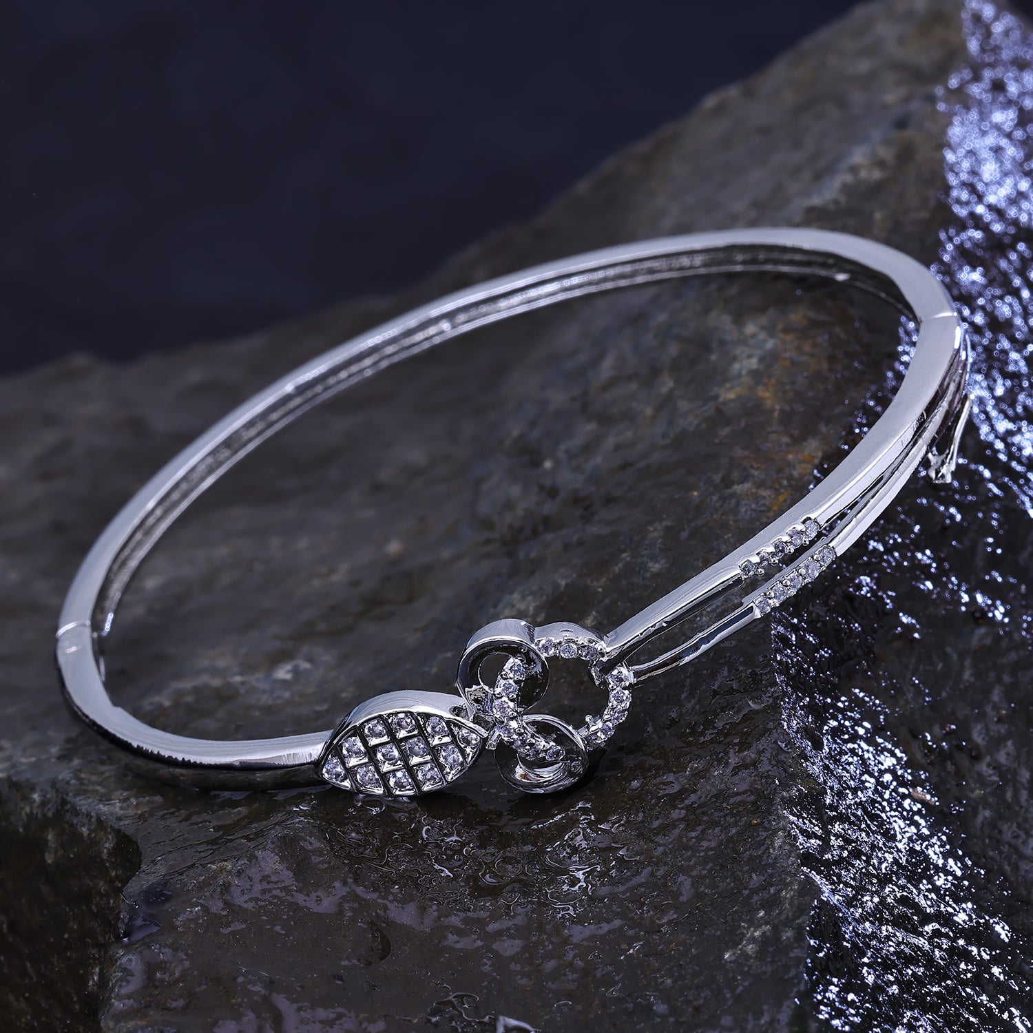 Sukkhi Desirable Silver Austrian Stone Rhodium Plated Kada for Women