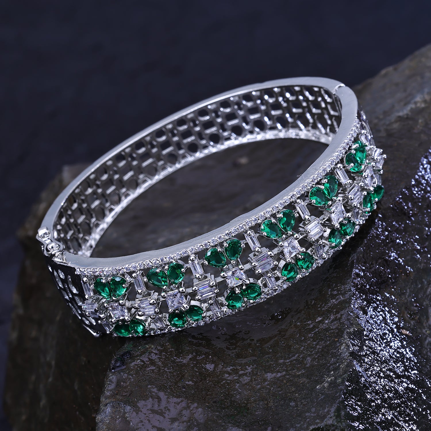 Sukkhi Dollish Green And Silver Austrian Stone Rhodium Plated Kada for Women