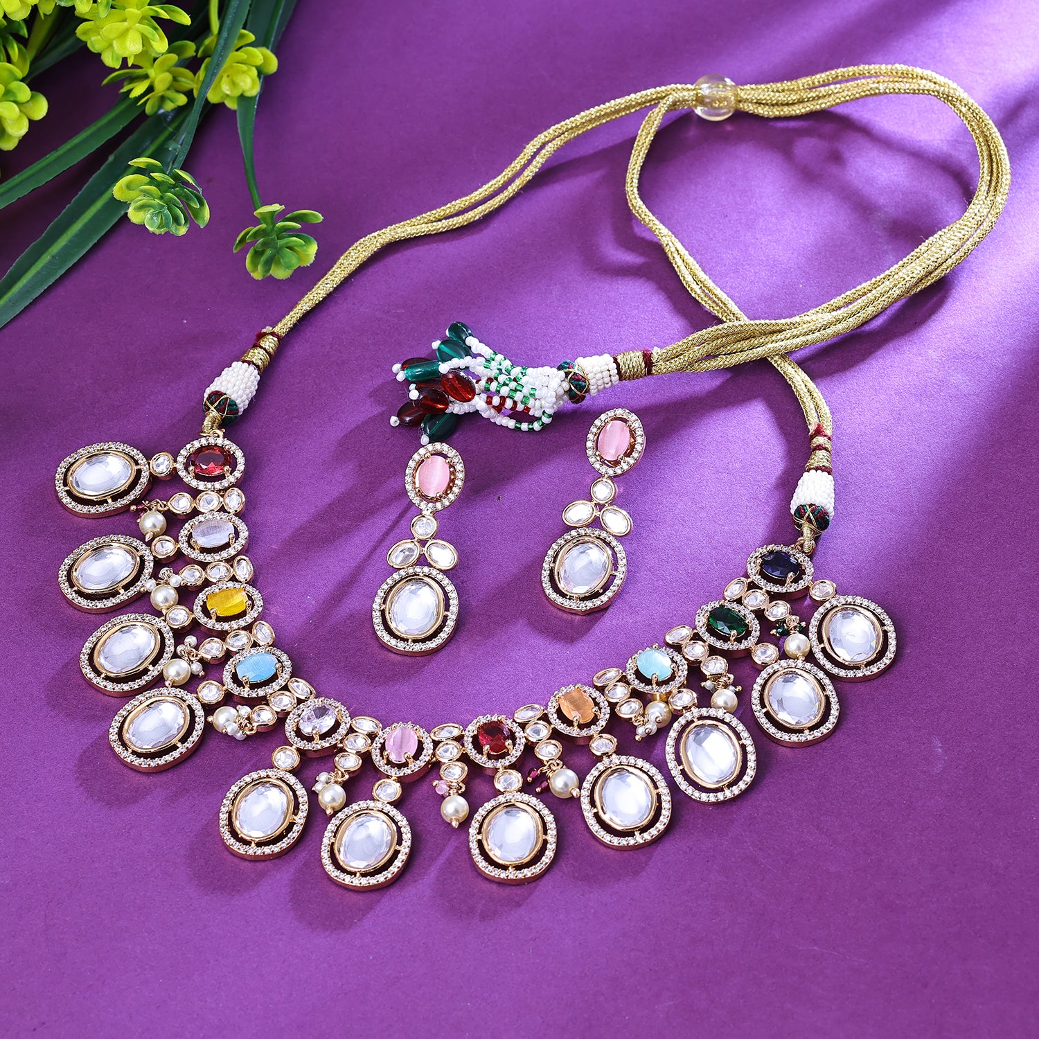 Sukkhi Eye-Catching Multicolor Kundan Gold Plated Traditional Necklace Set for Women