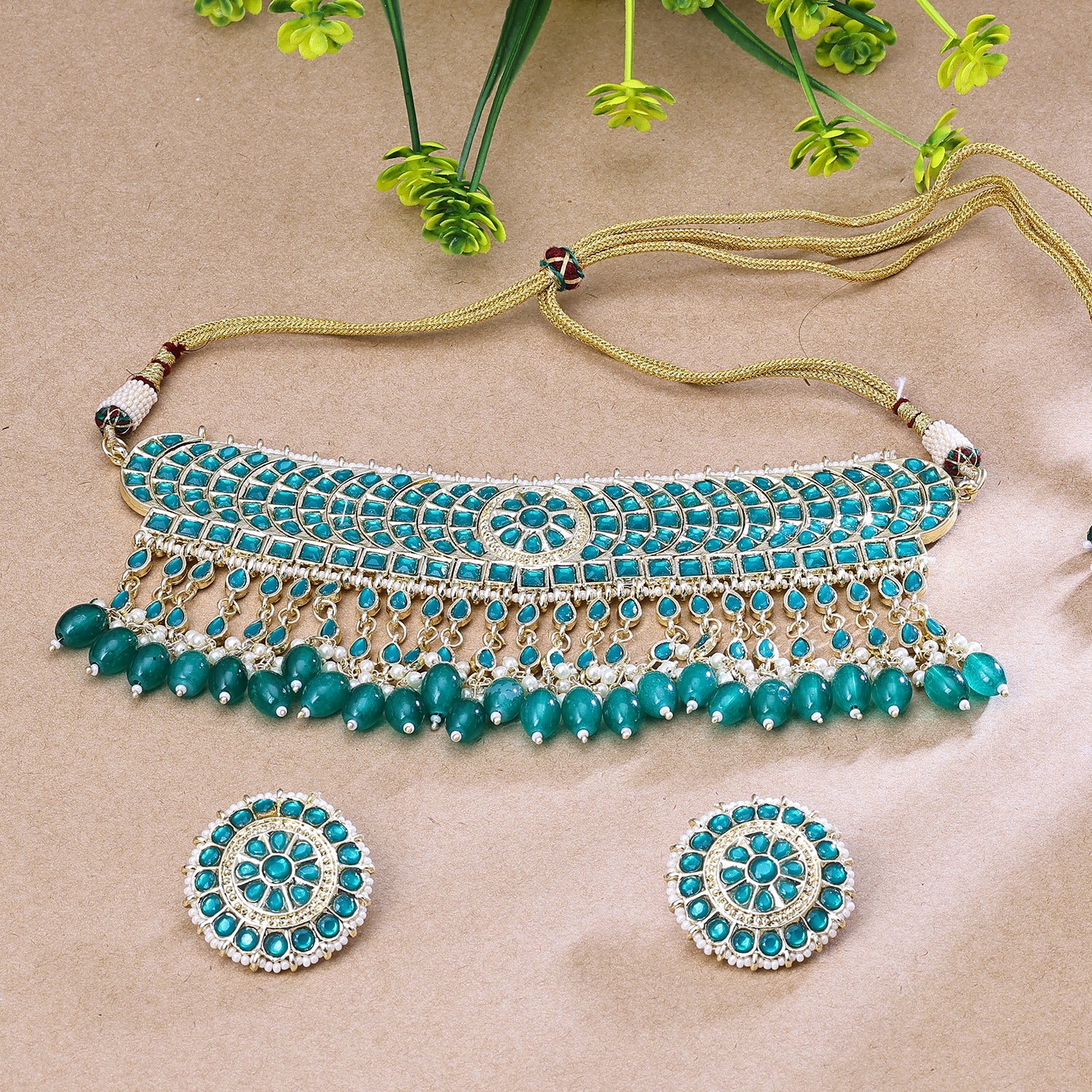 Sukkhi Classical Green Kundan Gold Plated Traditional Necklace Set for Women