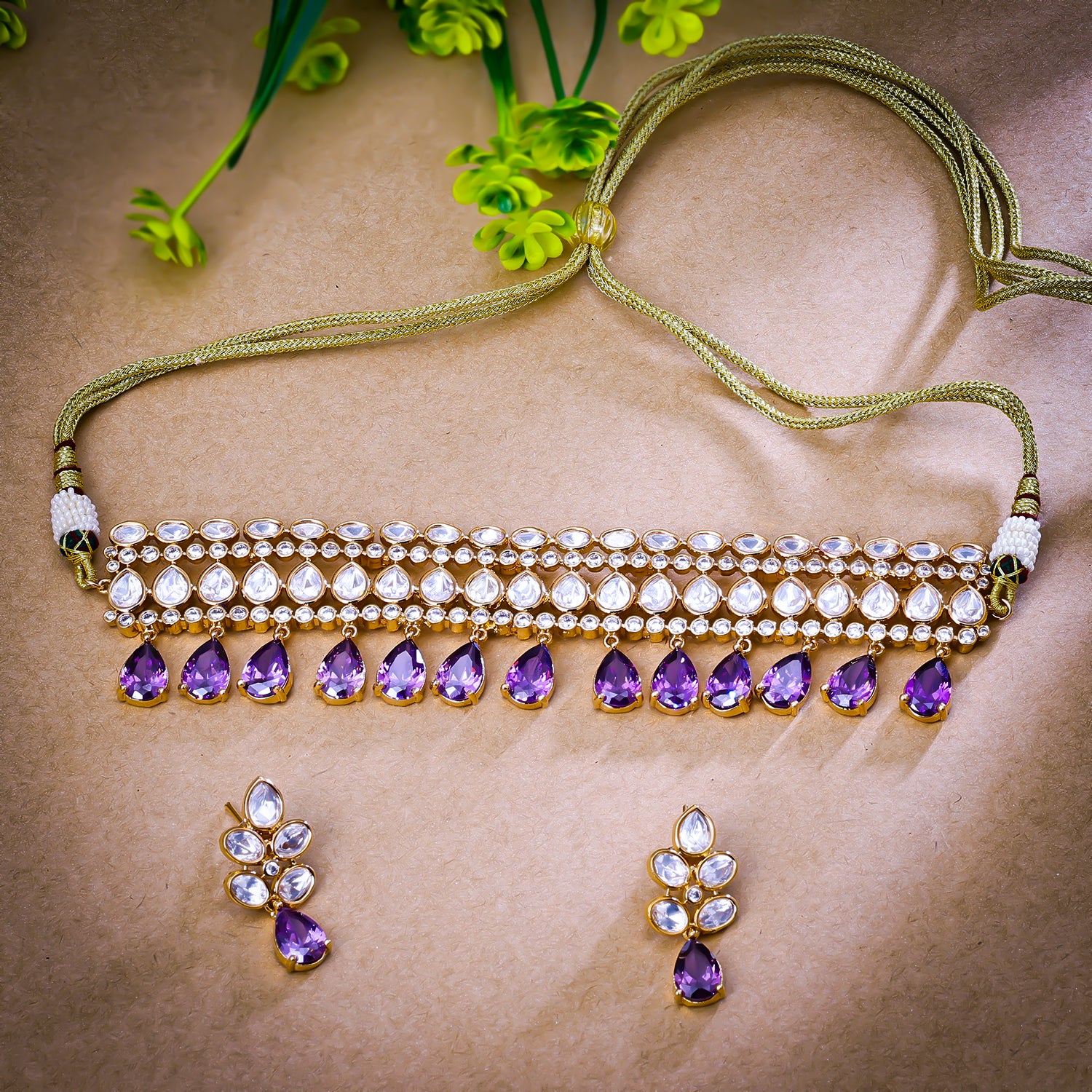 Sukkhi Winning Purple And Golden Austrian Stone Gold Plated Traditional Necklace Set for Women