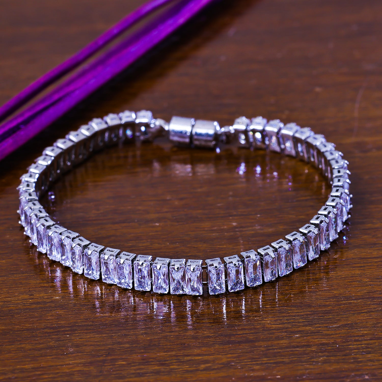 Sukkhi Pleasant Silver CZ Stone Rhodium Plated Party Wear Bracelet for Women