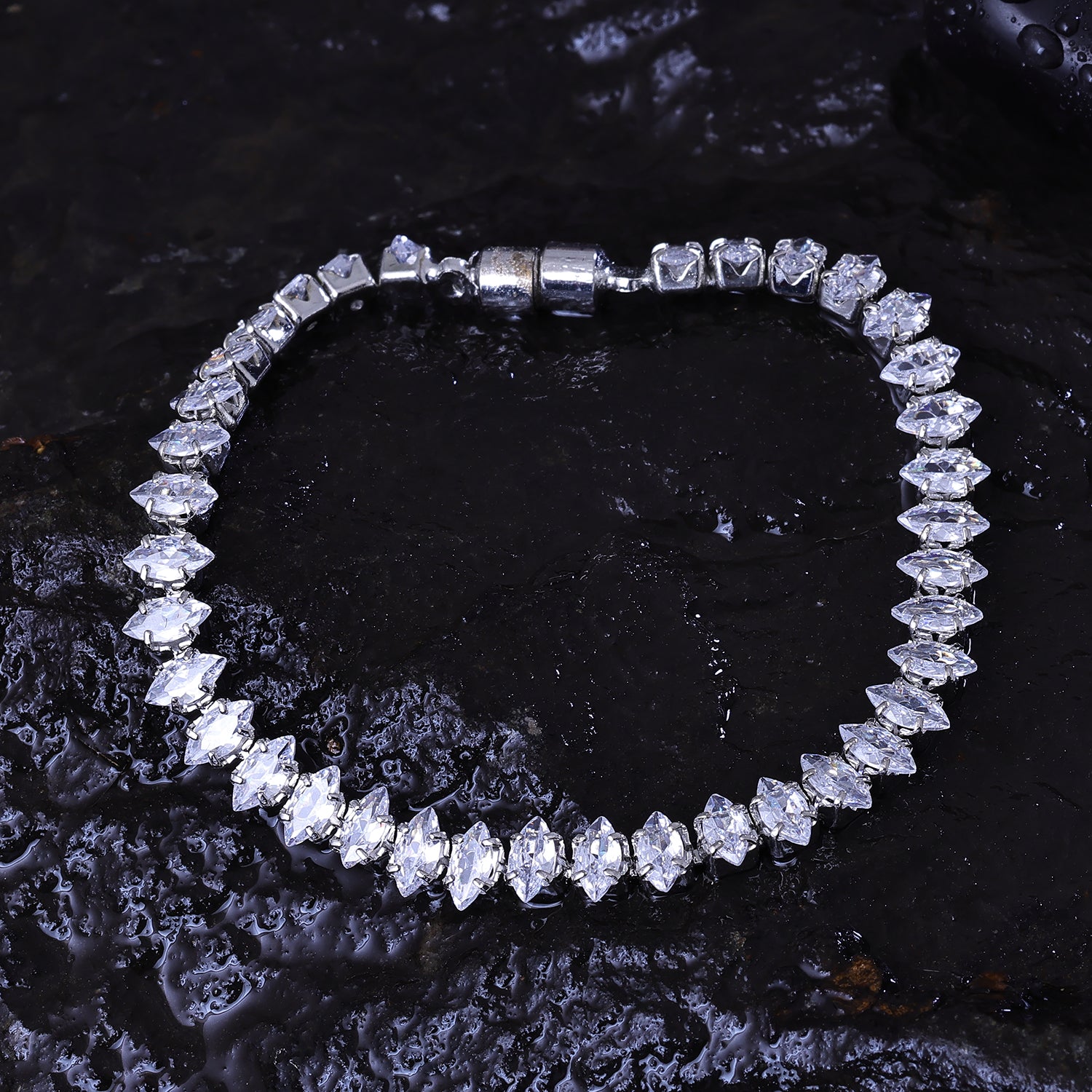 Sukkhi Charismatic Silver CZ Stone Rhodium Plated Party Wear Bracelet for Women