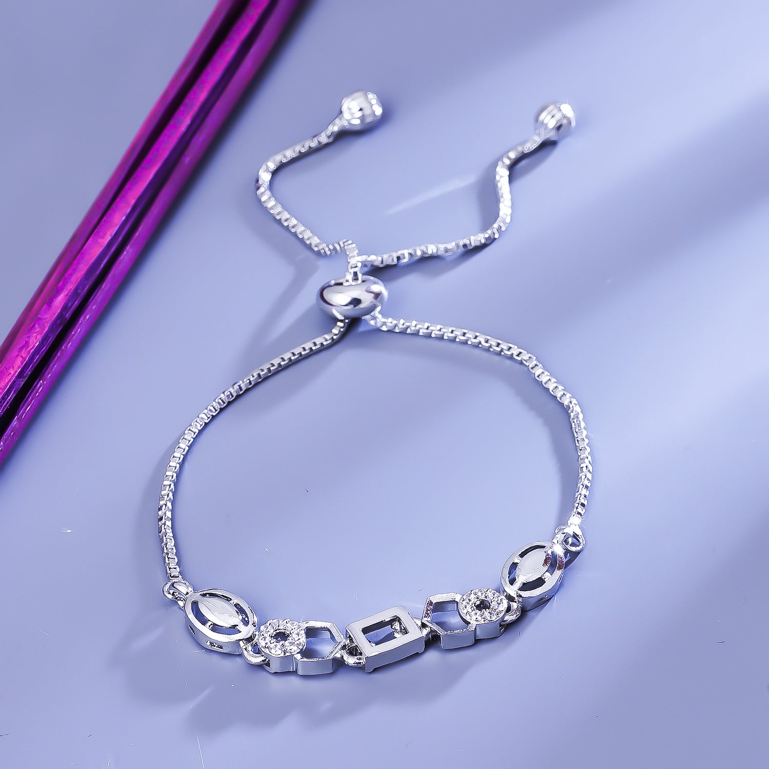Sukkhi Fair Silver CZ Stone Rhodium Plated Party Wear Bracelet for Women