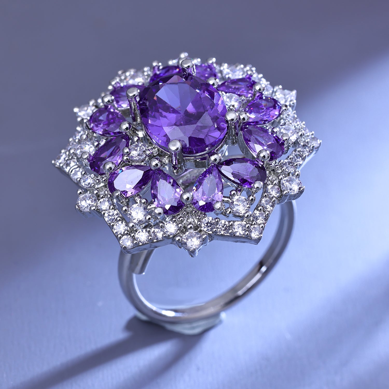 Sukkhi Well-Favored Blue And Silver CZ Stone Rhodium Plated Traditional Finger Ring for Women