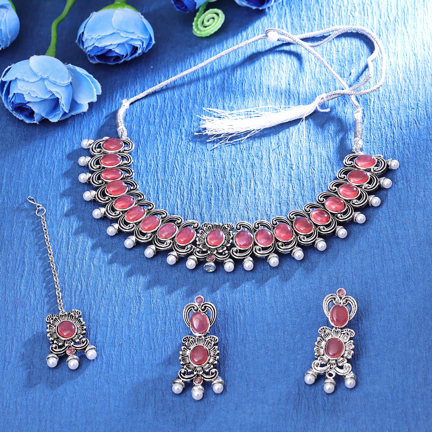 Sukkhi Graceful Oxidised Floral Choker Necklace Set For Women