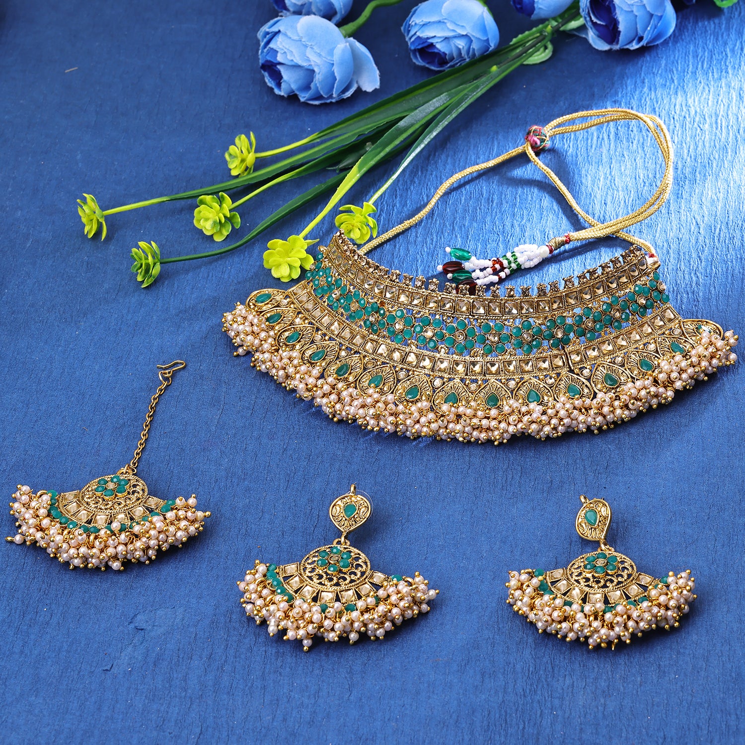 Sukkhi Temple Gold Plated Choker Necklace Set For Women