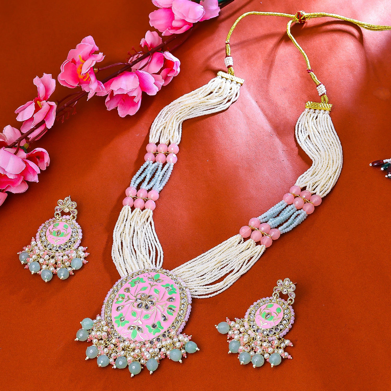 Sukkhi Gleaming Gold Plated Long Haram Necklace Set For Women