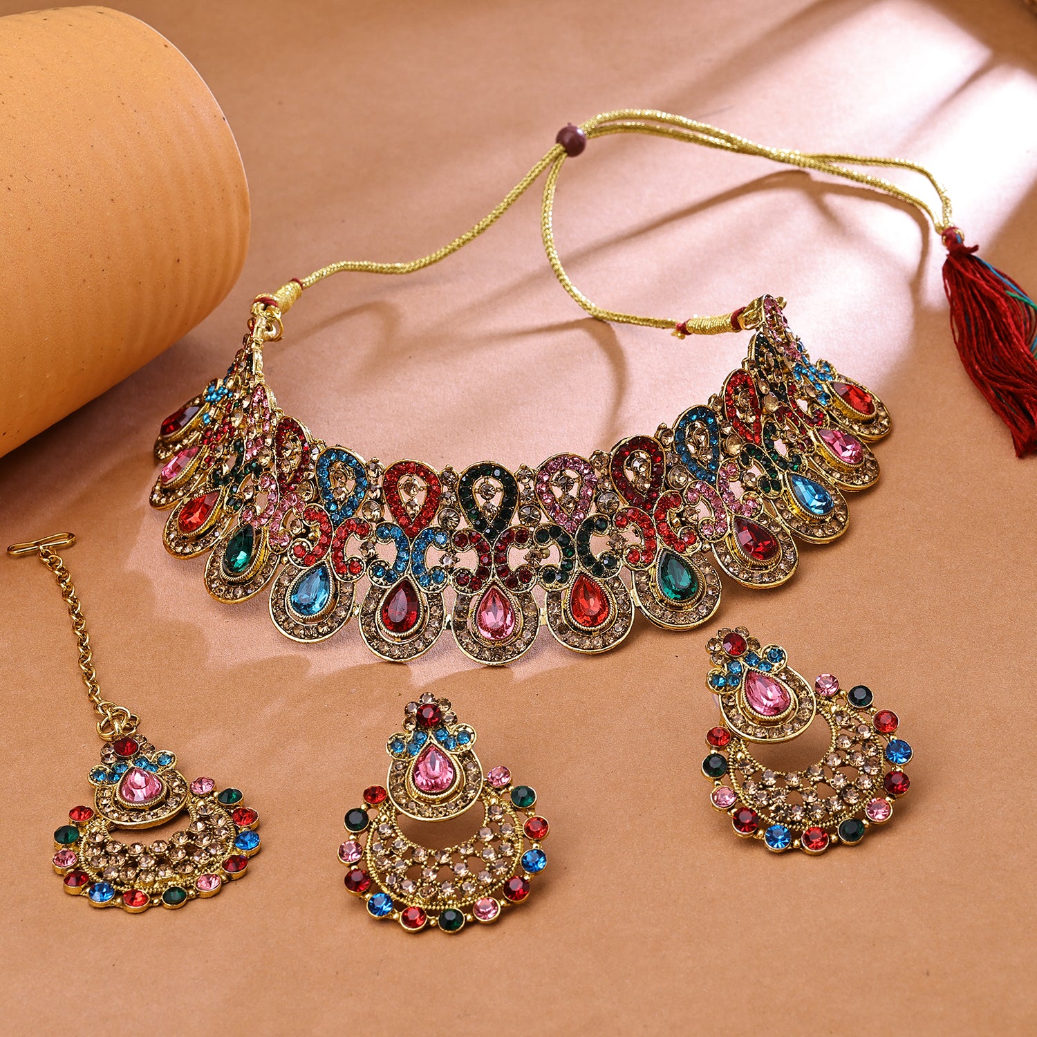 Sukkhi Mesmerizing Gold Plated Choker Necklace Set For Women