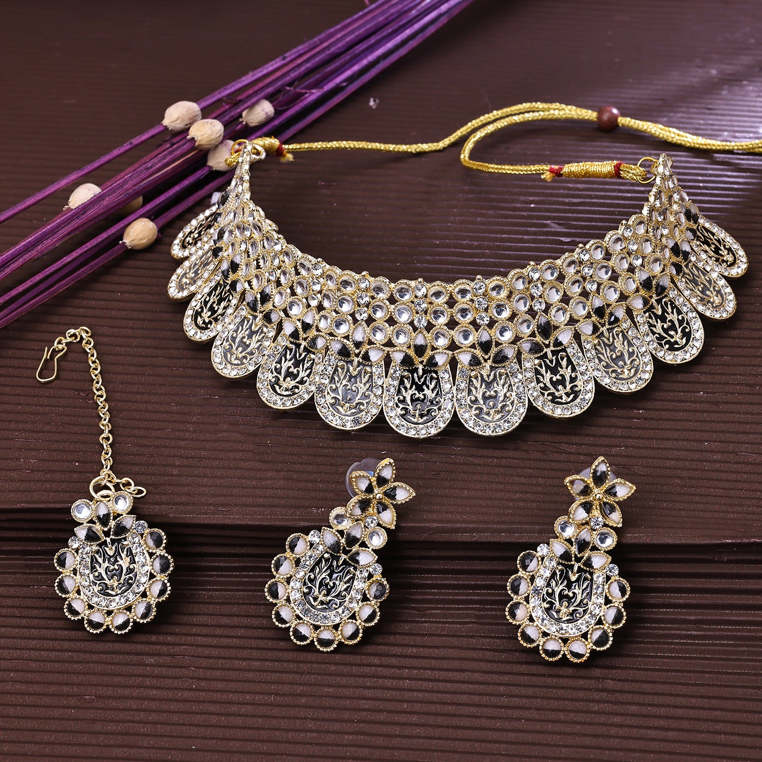 Sukkhi Gold Gold Plated Choker Necklace Set For Women