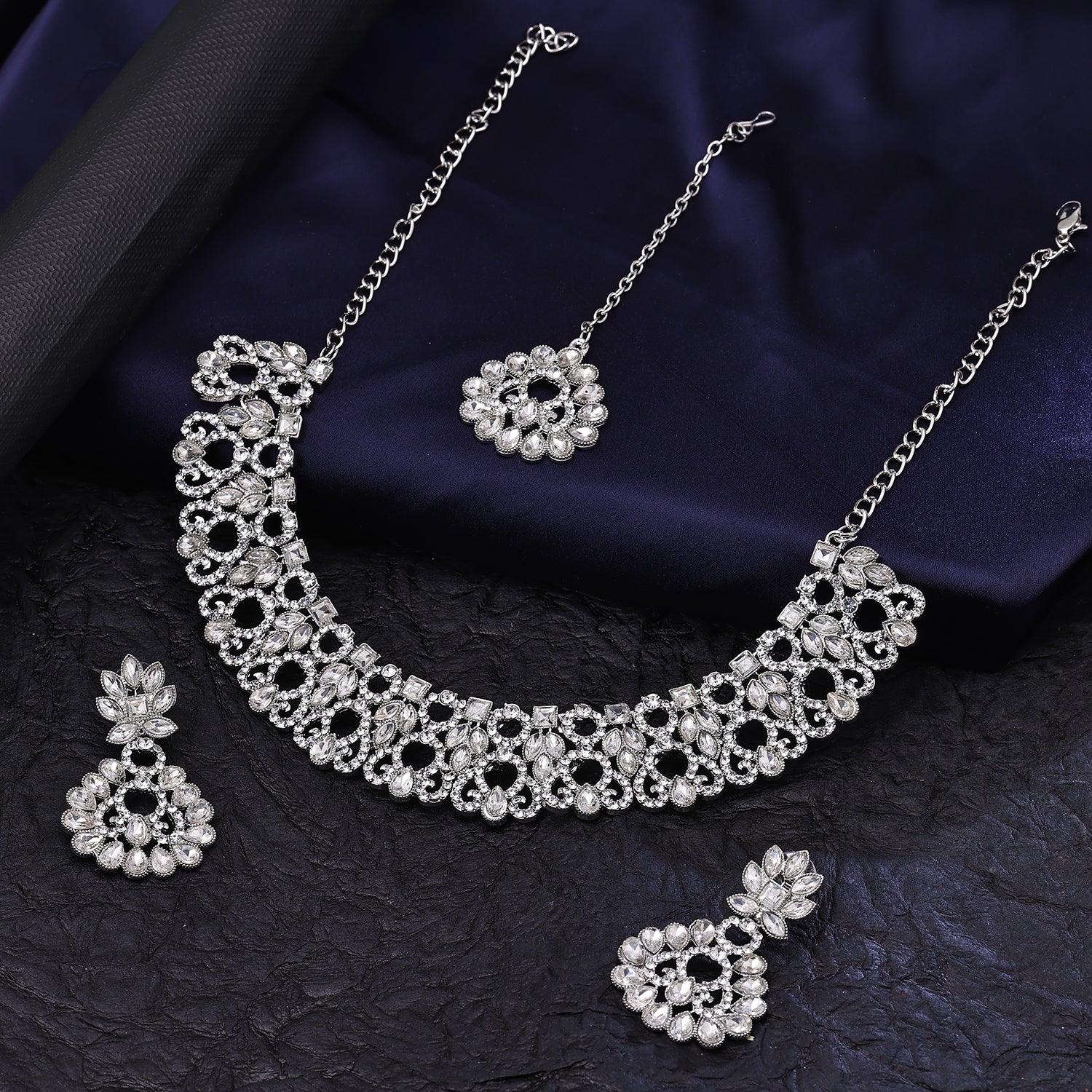 Sukkhi Fashionable Rhodium Plated Choker Necklace Set For Women
