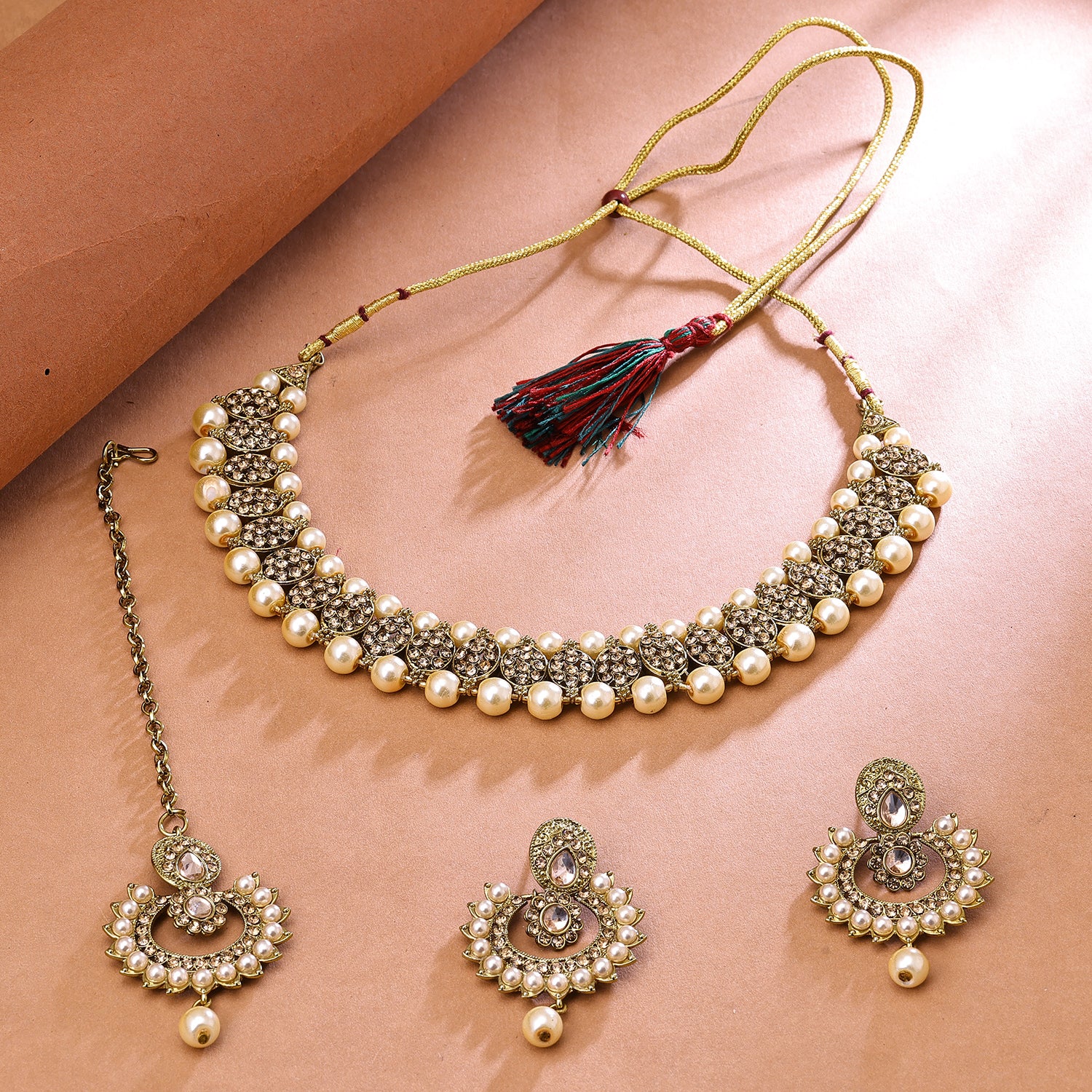 Sukkhi Floral Gold Plated Choker Necklace Set For Women
