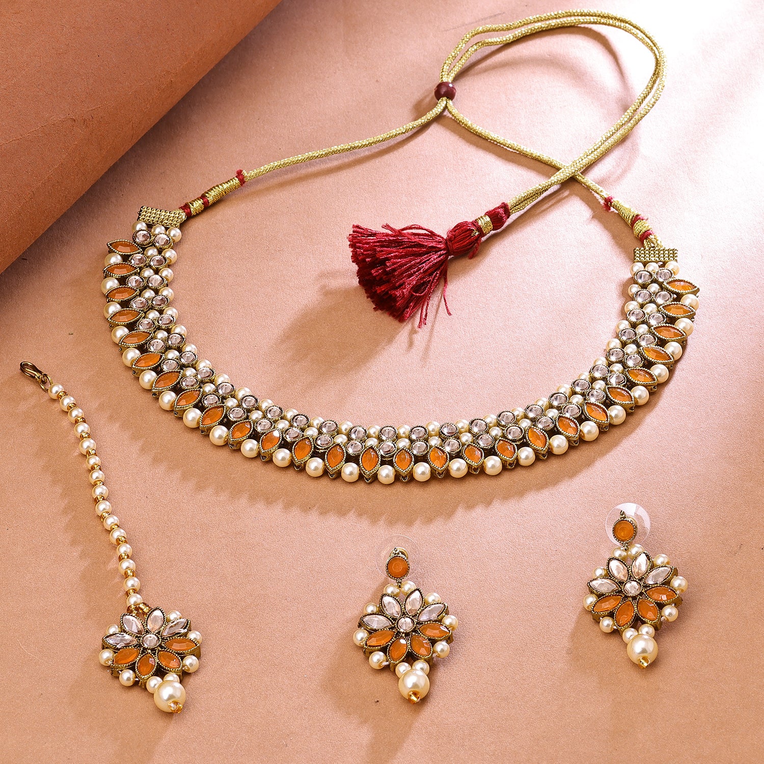 Sukkhi Charming Gold Plated Choker Necklace Set For Women