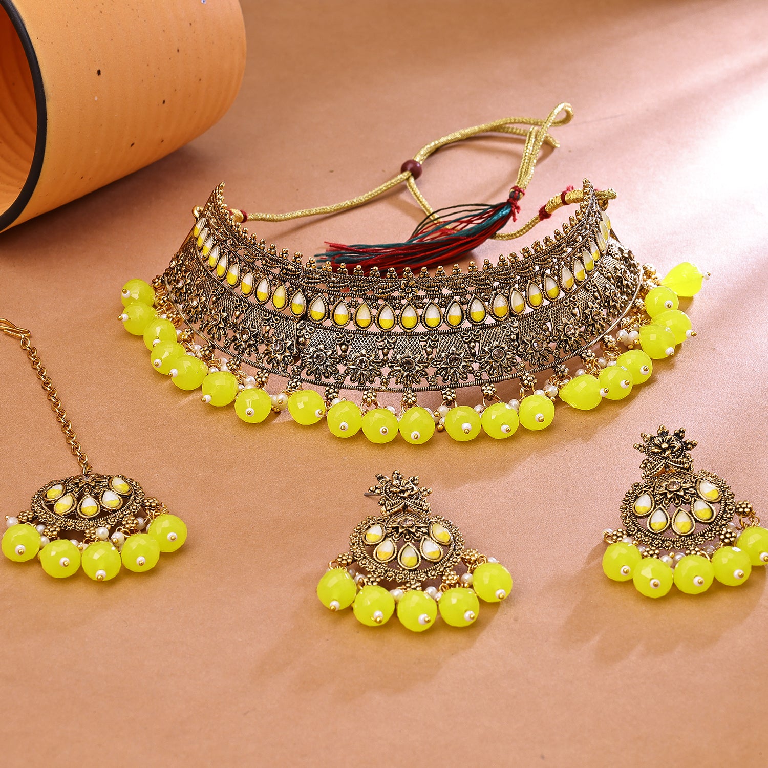 Sukkhi Dazzling Gold Plated Choker Necklace Set For Women