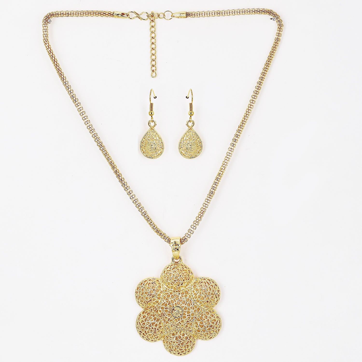 Sukkhi Indian Traditional Floral Shaped Golden Pendant Set for Women