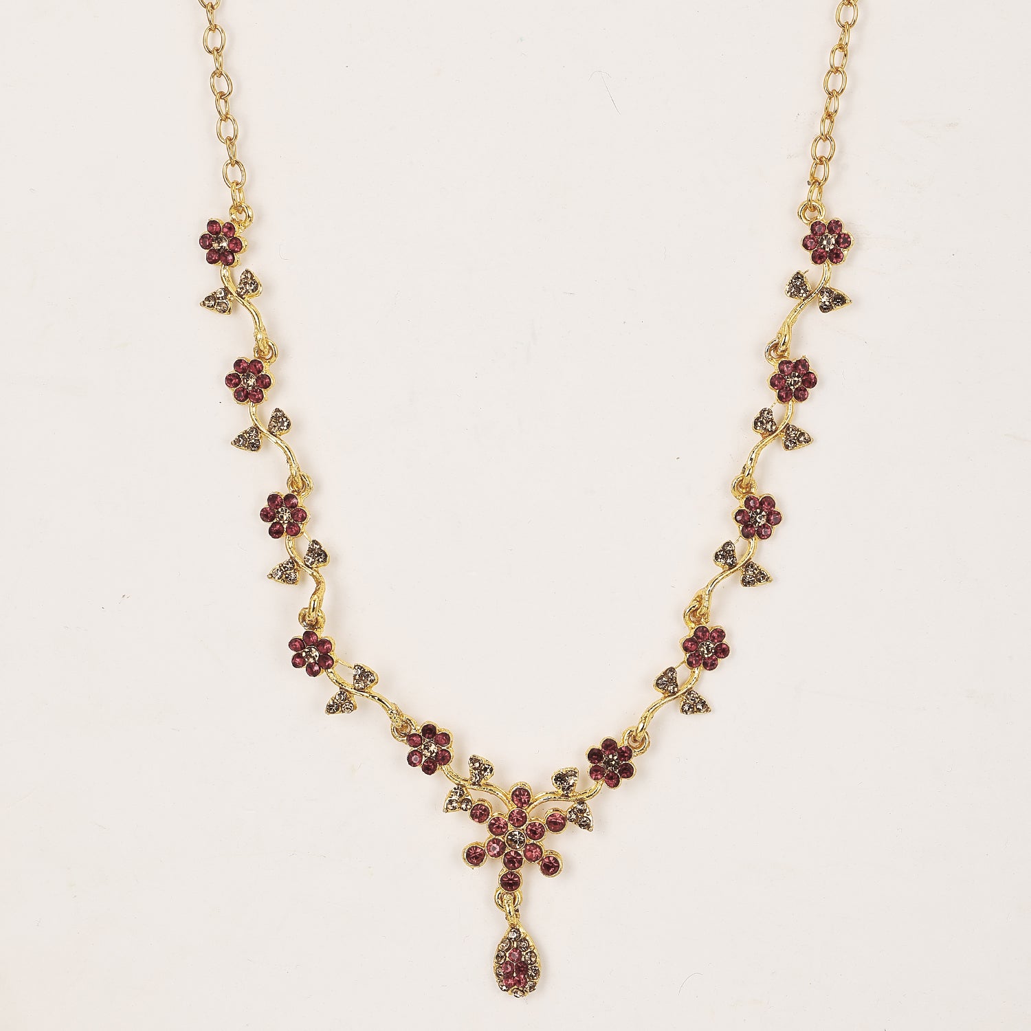Sukkhi Delicate Floral Shaped Gold Plated Maroon Necklace Set for Women