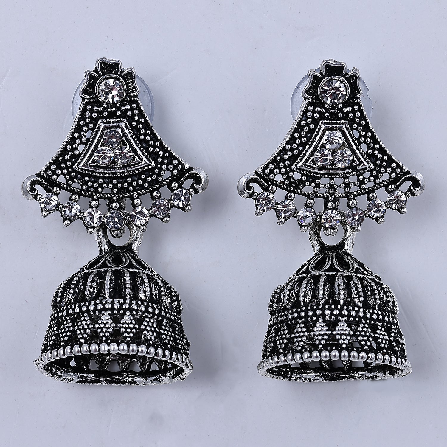 Sukkhi Exciting Silver Oxidised Plated Jhumki Earrings For Women