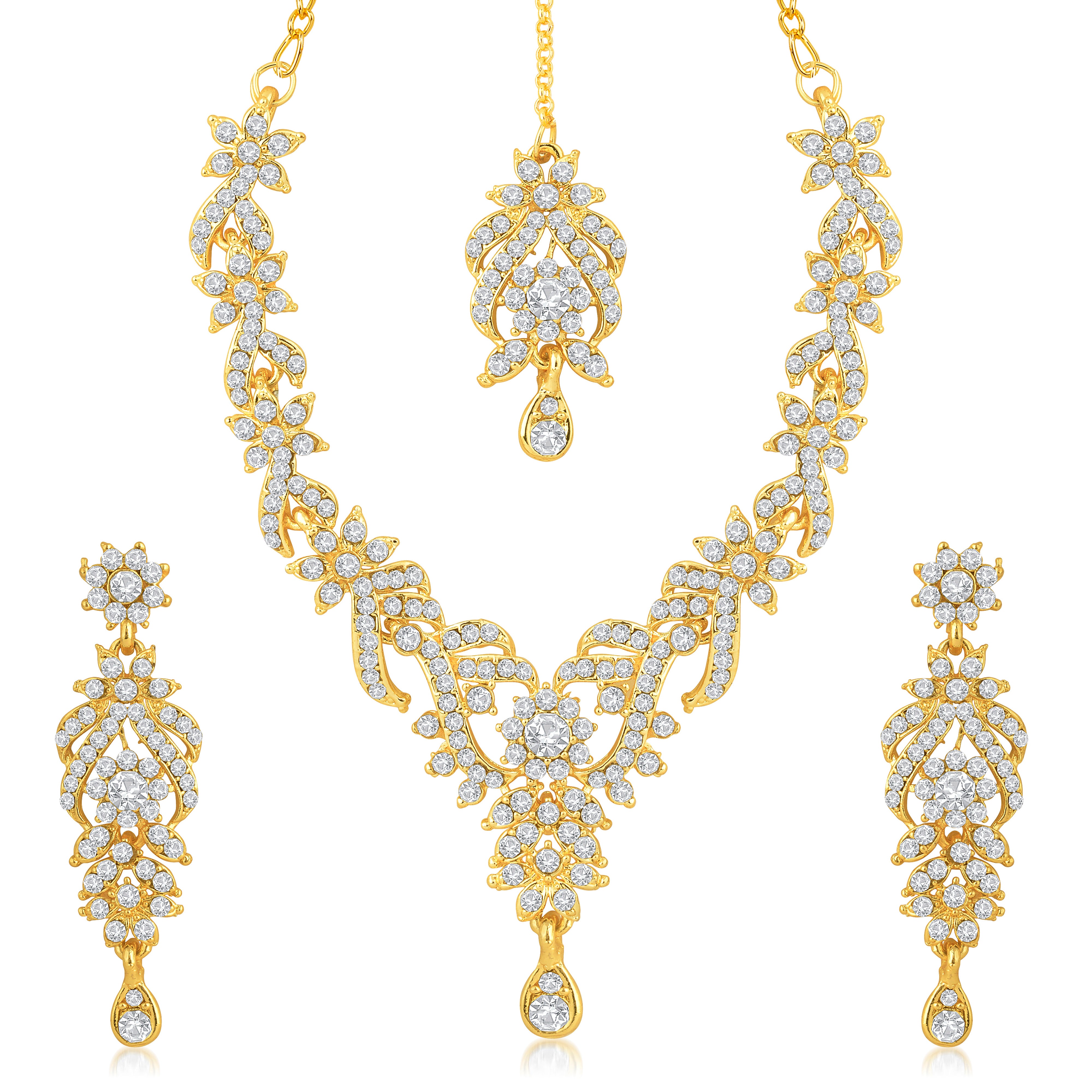 Sukkhi Sparkling Gold Plated Austrian Diamond Set of 4 Necklace Combo for Women