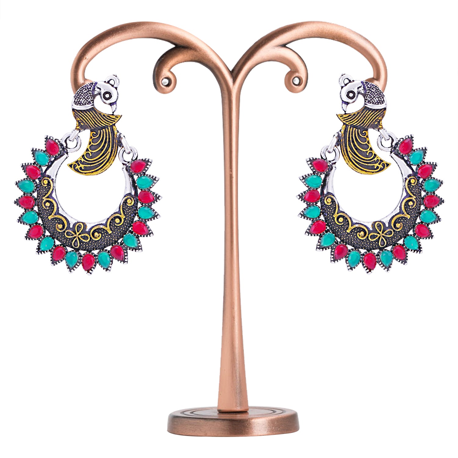 Sukkhi Modish Oxidised Peacock Chandbali Earring for Women