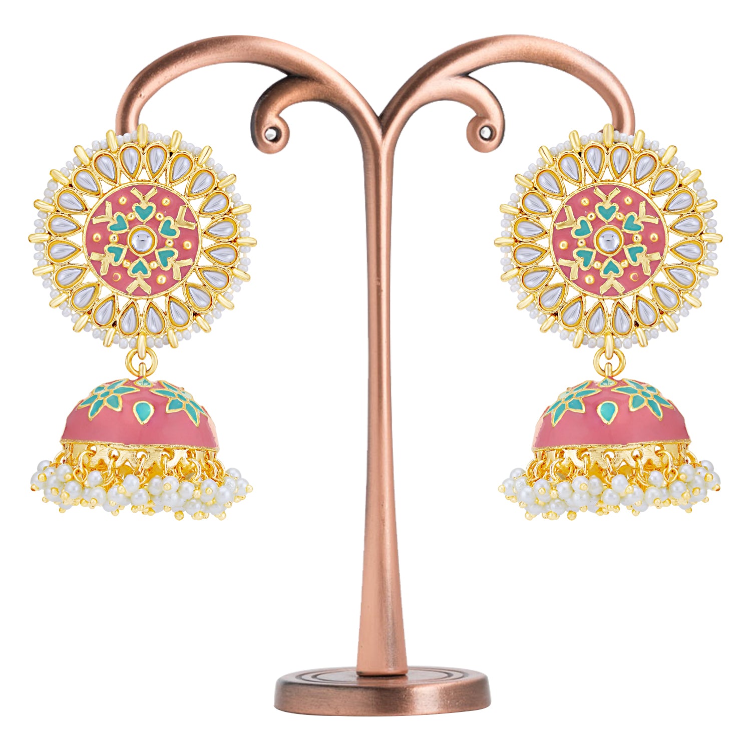 Sukkhi Attractive Pearl Gold Plated Kundan Meenakari Jhumki Earring for Women