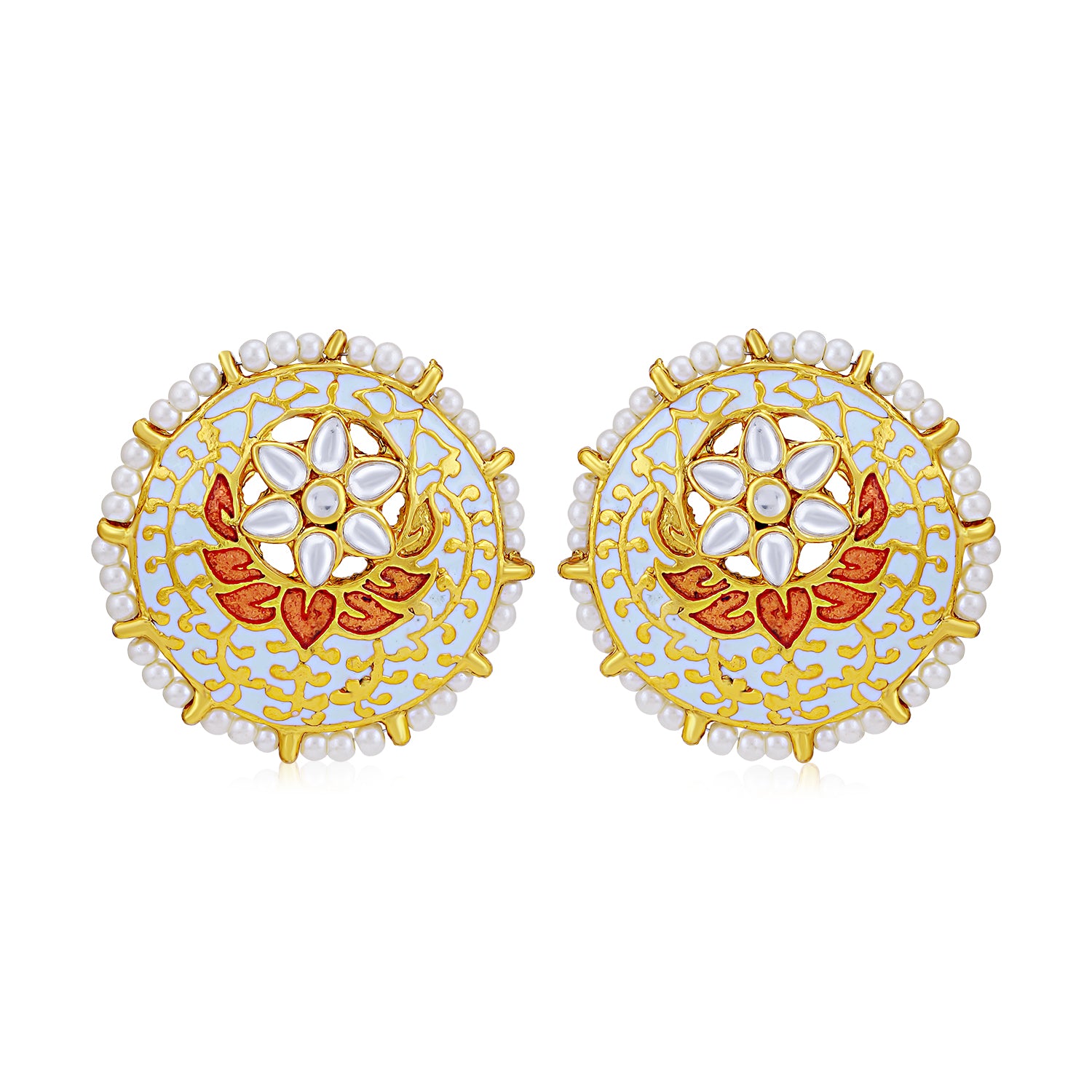 Sukkhi Alluring Pearl Gold Plated Kundan Meenakari Stud Earring for Women